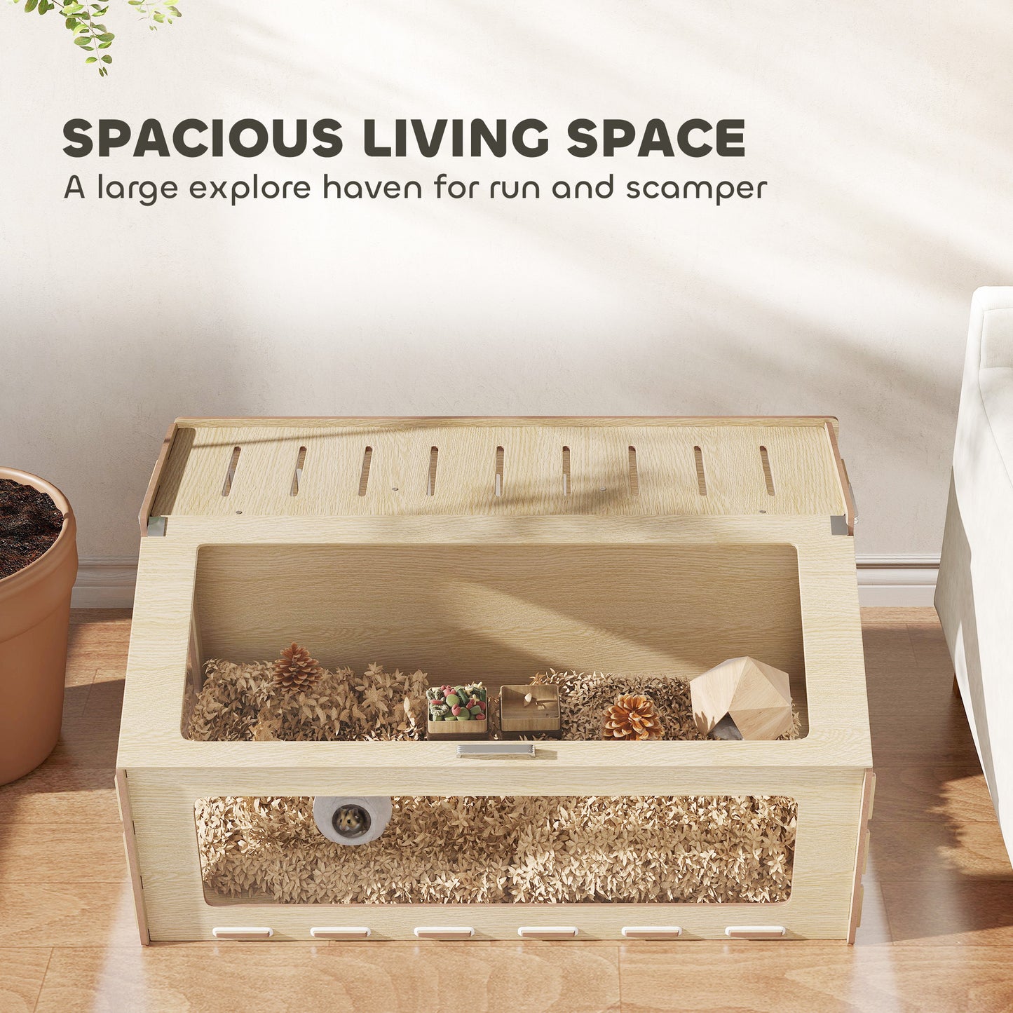 39'' Hamster Cage Habitat – Wooden Small Pet Enclosure with Acrylic Window