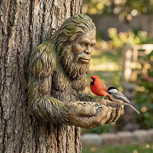 Bigfoot Bird Feeder Funny Garden Sculpture Outdoor Wall Bird Feeding Station Resin Decor