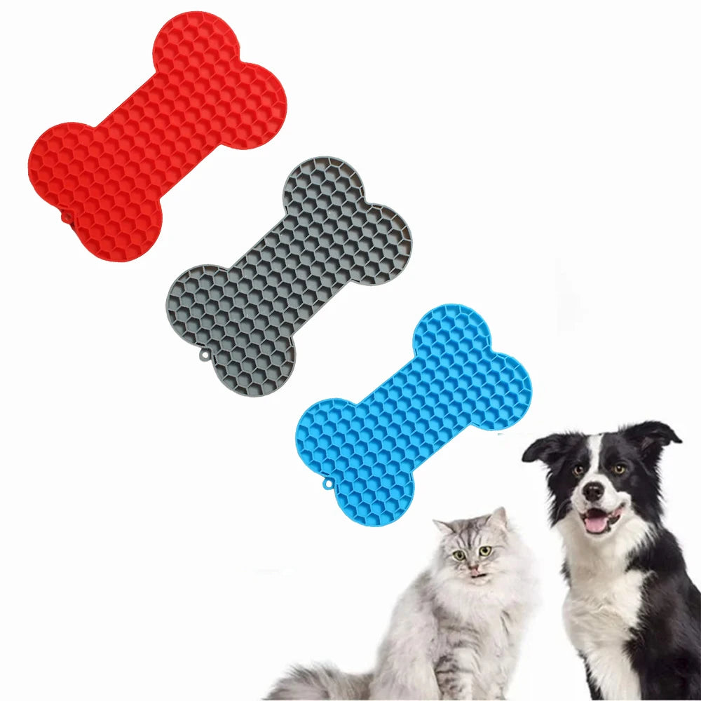 Bone-Shaped Dog Lick Mat – Silicone Slow Feeder with Suction Base