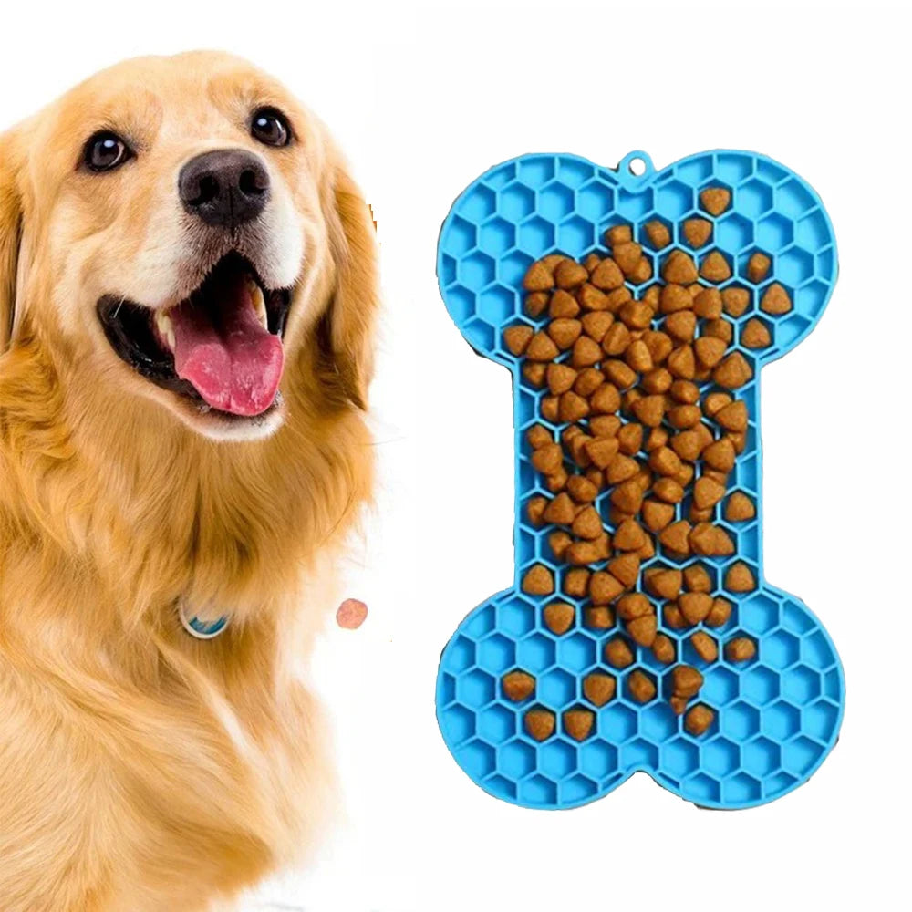 Bone-Shaped Dog Lick Mat – Silicone Slow Feeder with Suction Base